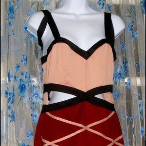 NEW Womens CUT OUT BODYCOM BANDAGE DRESS by PAPAYA Black Tan Wine Sz L